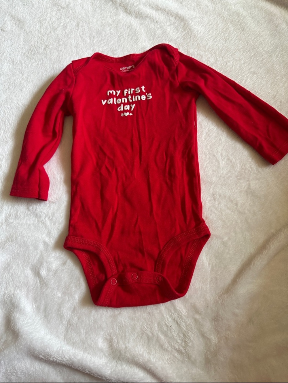 Carter's Red Long-Sleeve Baby One-Piece with 'My First Valentine's Day' Graphic